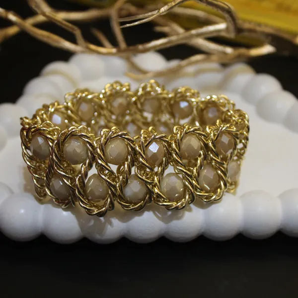 Cream_&_Golden_Premium_Crystal_Stretch_Bracelets_For_Women