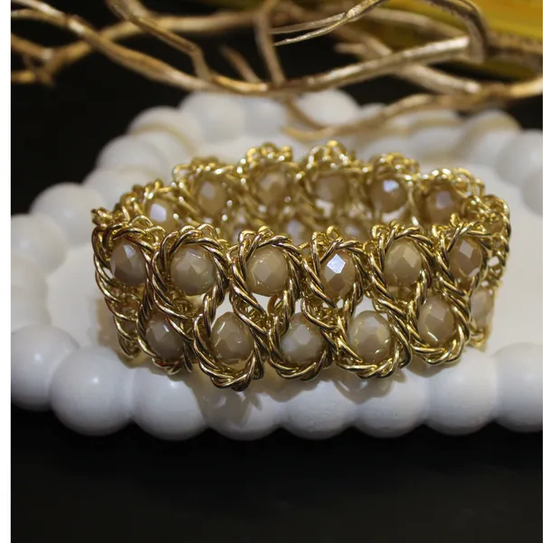 Cream_&_Golden_Premium_Crystal_Stretch_Bracelets_For_Women