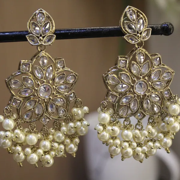 White_&_Golden_Premium_Brass_Jhumkas_For_Women
