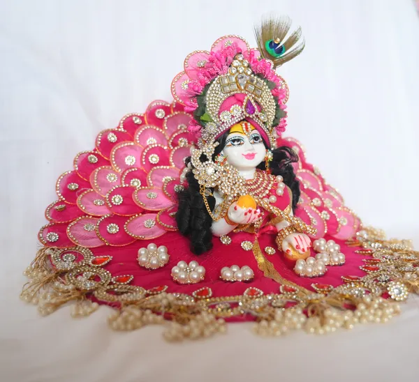 Rani_Pink__Dust_Marbel_Laddu_Gopal_With_Poshak_And_Shringar_Handmade_|_Embroidered