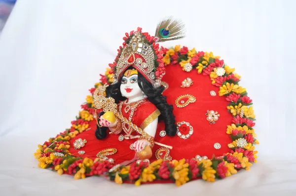 Red__Dust_Marbel_Laddu_Gopal_With_Poshak_And_Shringar_Handmade_|_Embroidered