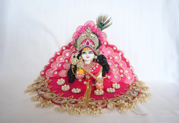 Rani_Pink__Dust_Marbel_Laddu_Gopal_With_Poshak_And_Shringar_Handmade_|_Embroidered