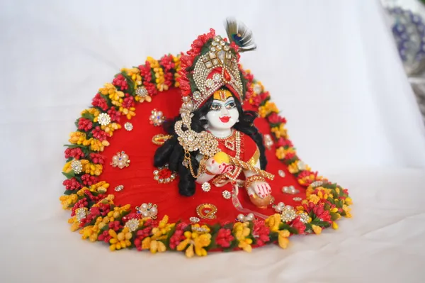 Red__Dust_Marbel_Laddu_Gopal_With_Poshak_And_Shringar_Handmade_|_Embroidered