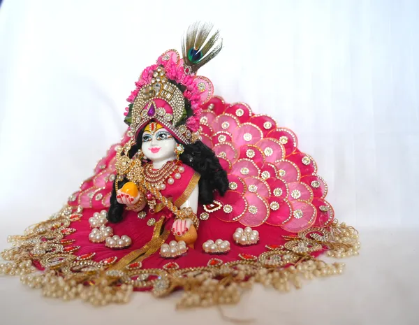 Rani_Pink__Dust_Marbel_Laddu_Gopal_With_Poshak_And_Shringar_Handmade_|_Embroidered