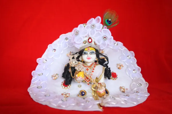 White__Dust_Marbel_Laddu_Gopal_With_Poshak_And_Shringar_Handmade_|_Embroidered