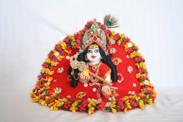 Red__Dust_Marbel_Laddu_Gopal_With_Poshak_And_Shringar_Handmade_|_Embroidered