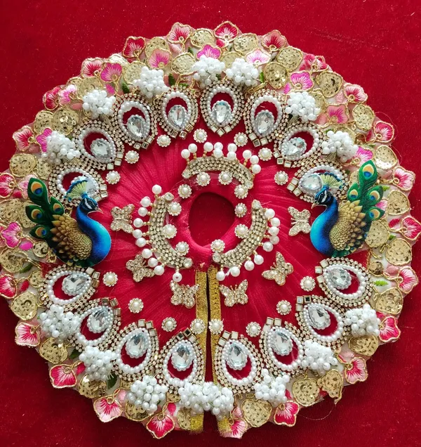 Handcrafted_Red_Laddu_Gopal_Poshak__|_Peacock_Pattern_|_Embroidered