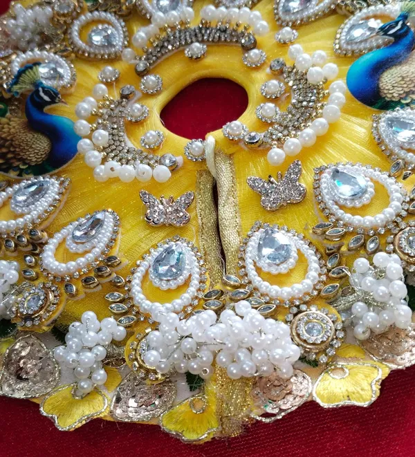 Handcrafted_Yellow__Laddu_Gopal_Poshak__|_Peacock_Pattern_|_Embroidered