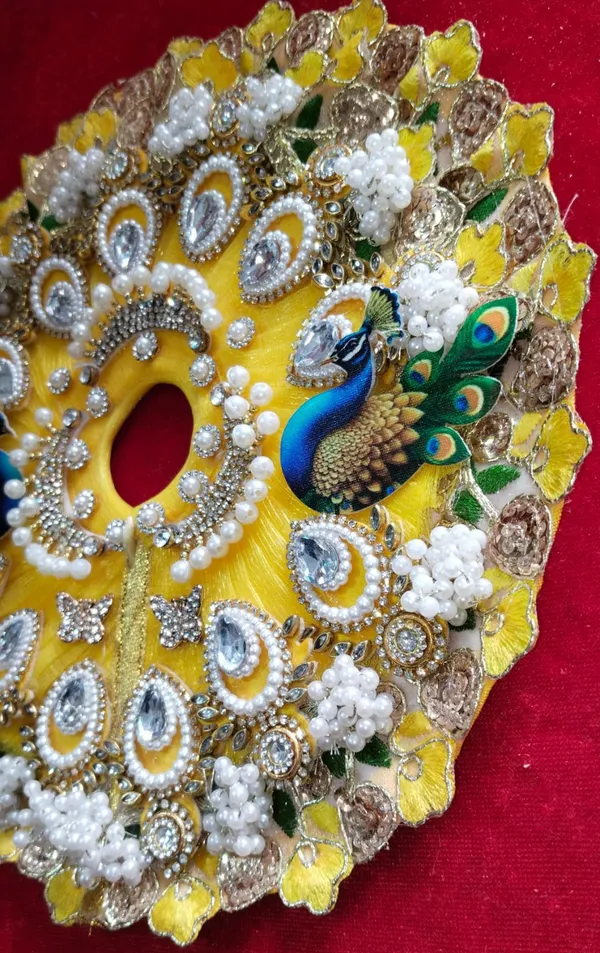 Handcrafted_Yellow__Laddu_Gopal_Poshak__|_Peacock_Pattern_|_Embroidered