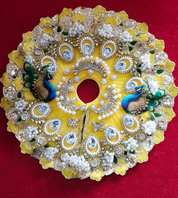 Handcrafted_Yellow__Laddu_Gopal_Poshak__|_Peacock_Pattern_|_Embroidered