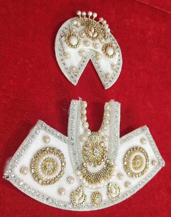 White_Khatu_Shyam_Ji_Dress_Handmade_Embroidery