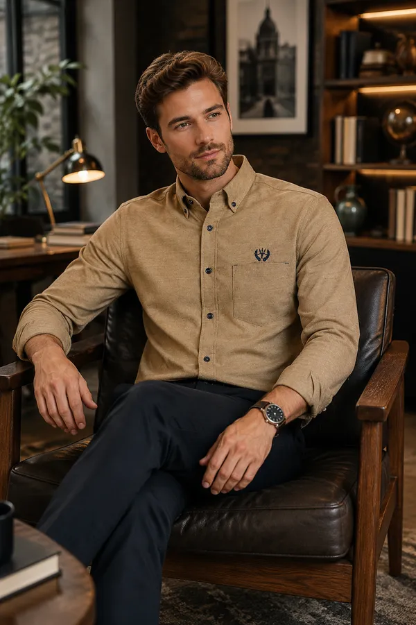 Khaki_Cotton_Linen_Regular_Fit_Shirt_For_Men