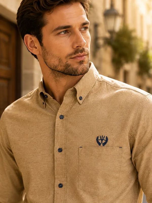 Khaki_Cotton_Linen_Regular_Fit_Shirt_For_Men