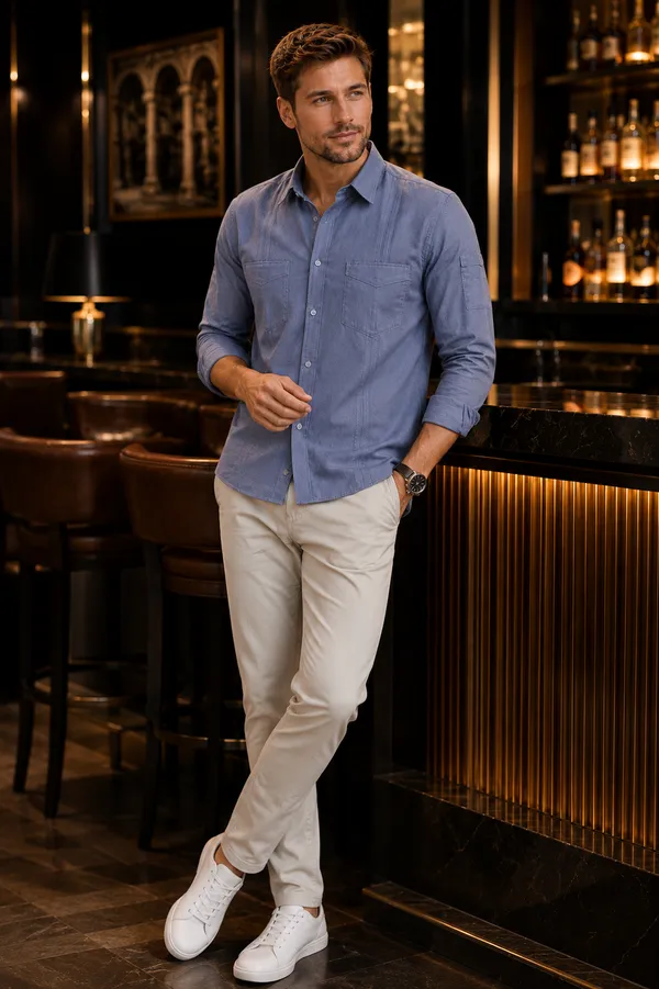 Steel_Blue_Cotton_Linen_Regular_Fit_Shirt_For_Men