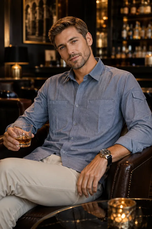 Steel_Blue_Cotton_Linen_Regular_Fit_Shirt_For_Men