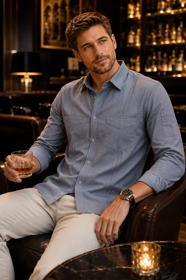 Steel_Blue_Cotton_Linen_Regular_Fit_Shirt_For_Men