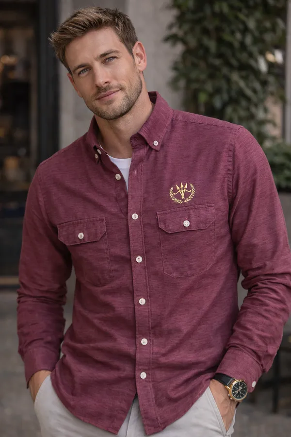 Rich_Maroon_Cotton_Linen_Regular_Fit_Shirt_For_Men