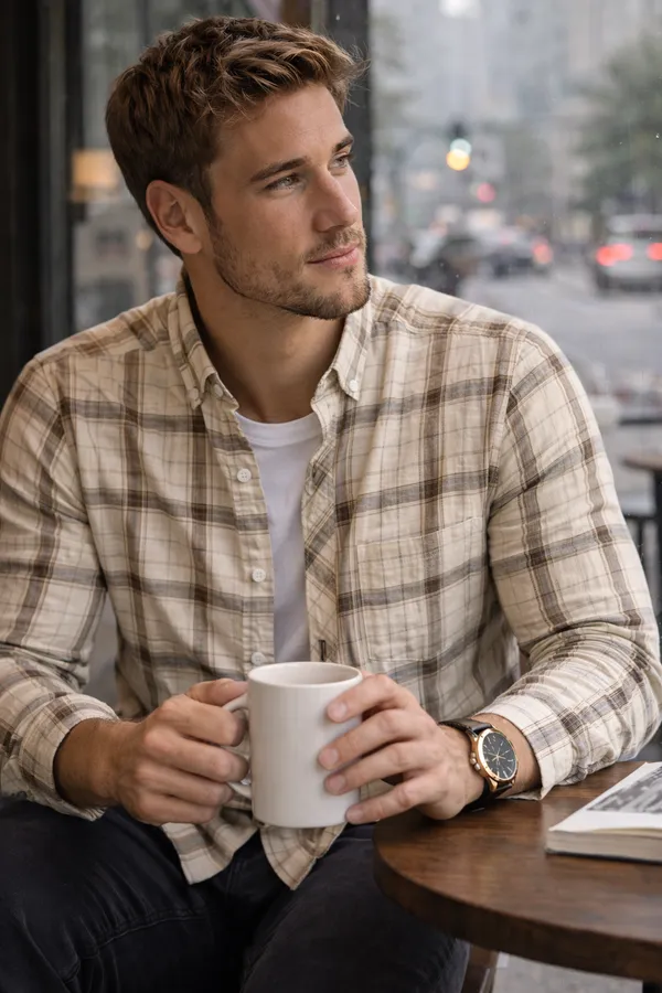 Beige_Brown_Check_Cotton_Linen_Regular_Fit_Shirt_For_Men