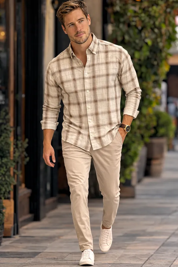 Beige_Brown_Check_Cotton_Linen_Regular_Fit_Shirt_For_Men