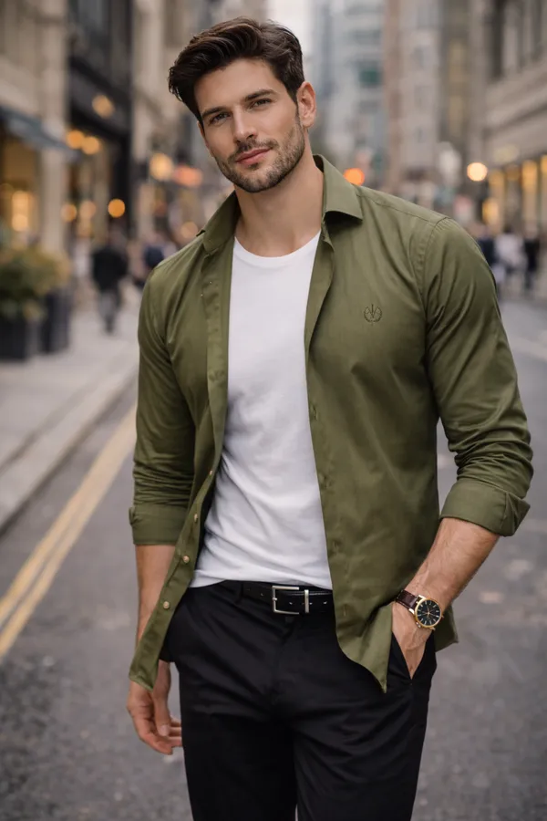 Green_Cotton_Satin_Slim_Fit_Shirt_For_Men