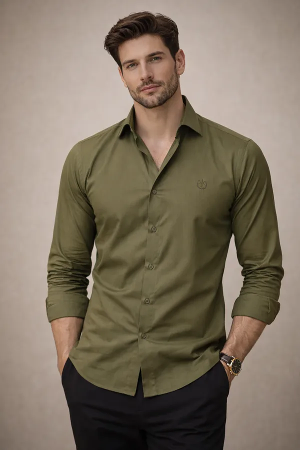 Green_Cotton_Satin_Slim_Fit_Shirt_For_Men