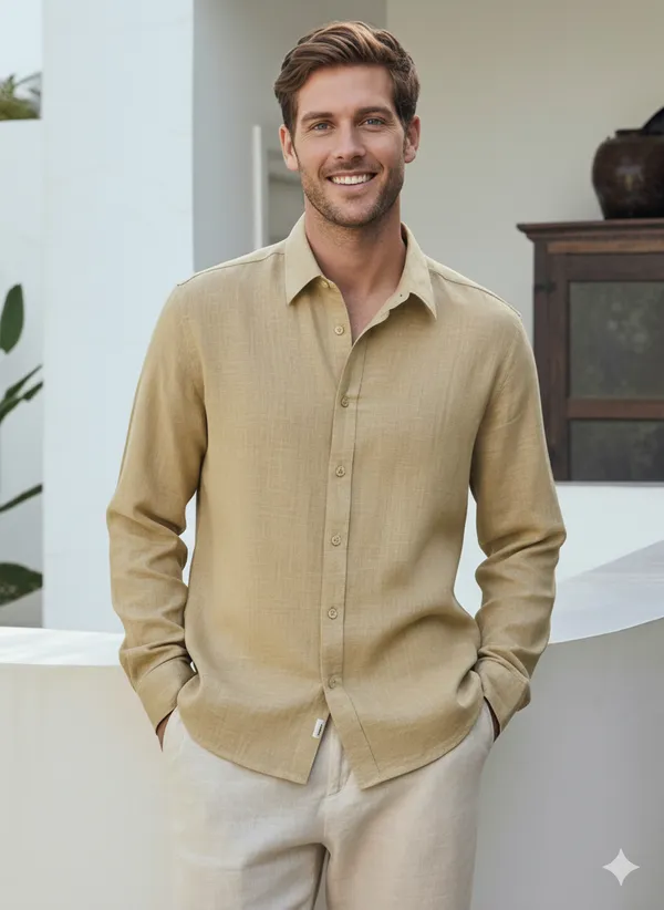 Desert_Yellow_Cotton_Linen_Regular_Fit_Shirt_For_Men