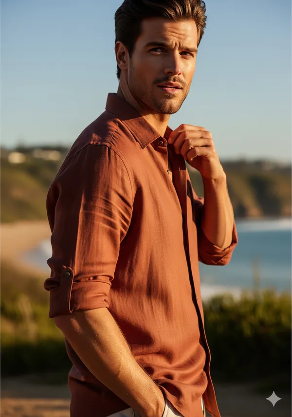 Brown_Cotton_Linen_Regular_Fit_Shirt_For_Men