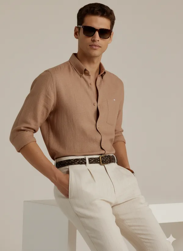 Brown_Cotton_Linen_Regular_Fit_Shirt_For_Men
