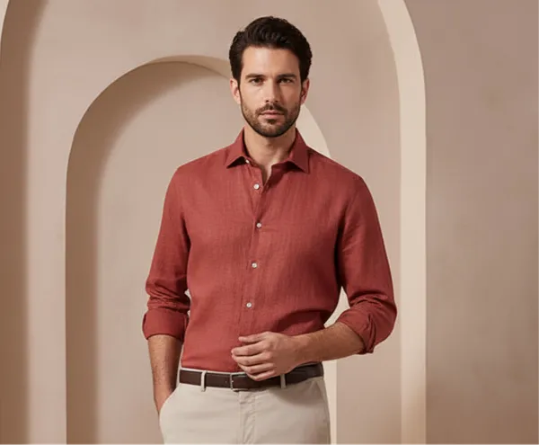Brown_Cotton_Linen_Regular_Fit_Shirt_For_Men