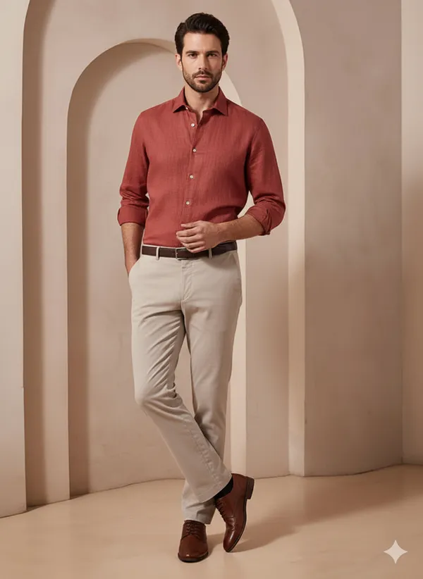 Brown_Cotton_Linen_Regular_Fit_Shirt_For_Men