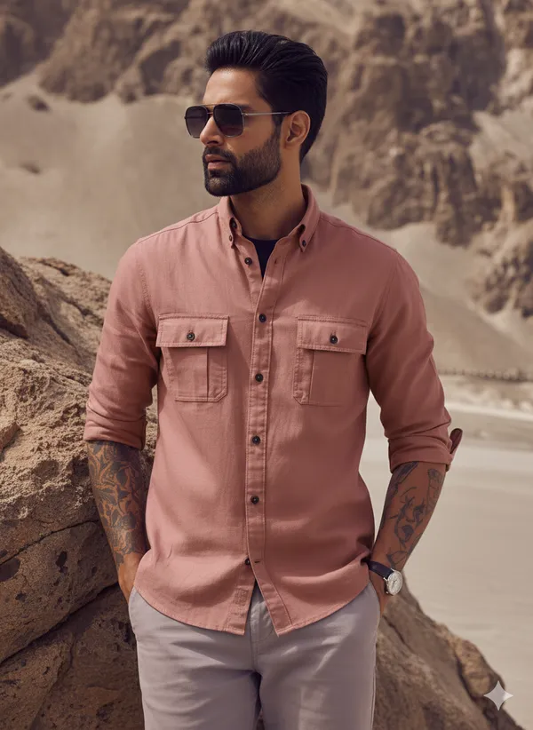 Brown_Cotton_Linen_Regular_Fit_Shirt_For_Men