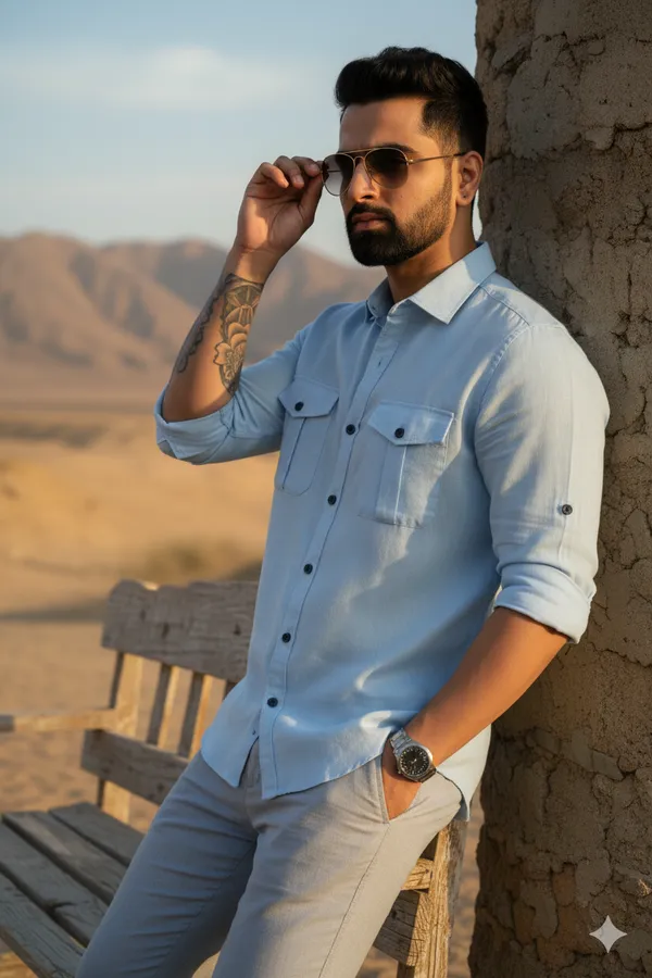 Sky_Blue_Cotton_Linen_Regular_Fit_Shirt_For_Men