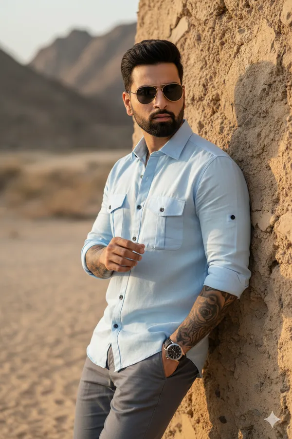 Sky_Blue_Cotton_Linen_Regular_Fit_Shirt_For_Men