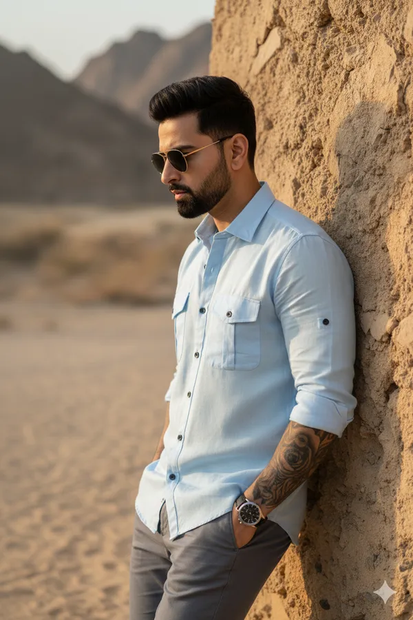 Sky_Blue_Cotton_Linen_Regular_Fit_Shirt_For_Men
