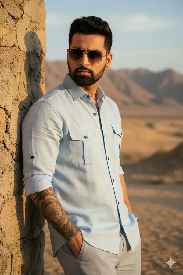 Sky_Blue_Cotton_Linen_Regular_Fit_Shirt_For_Men
