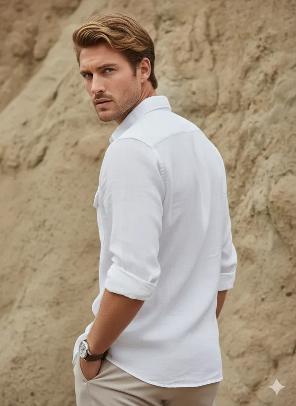 White_Cotton_Linen_Regular_Fit_Shirt_For_Men