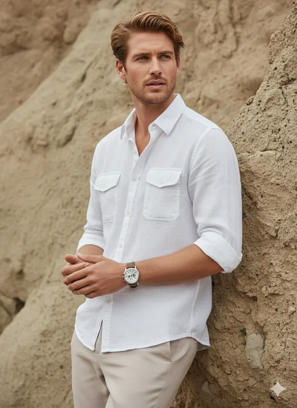 White_Cotton_Linen_Regular_Fit_Shirt_For_Men