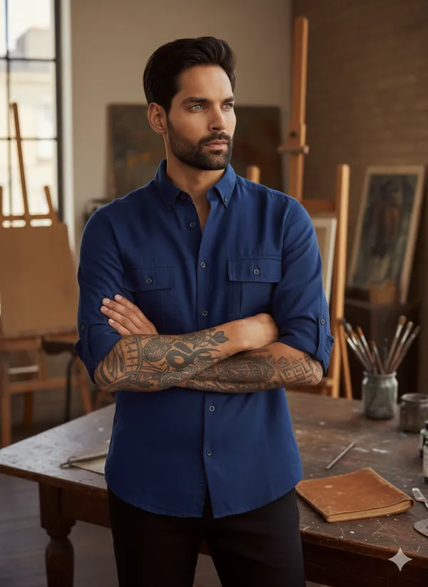 Navy_Blue_Cotton_Linen_Regular_Fit_Shirt_For_Men