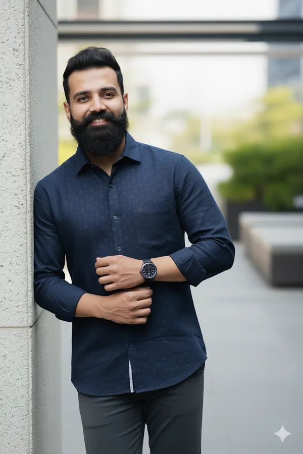 Navy_Blue_Cotton_Linen_Regular_Fit_Shirt_For_Men