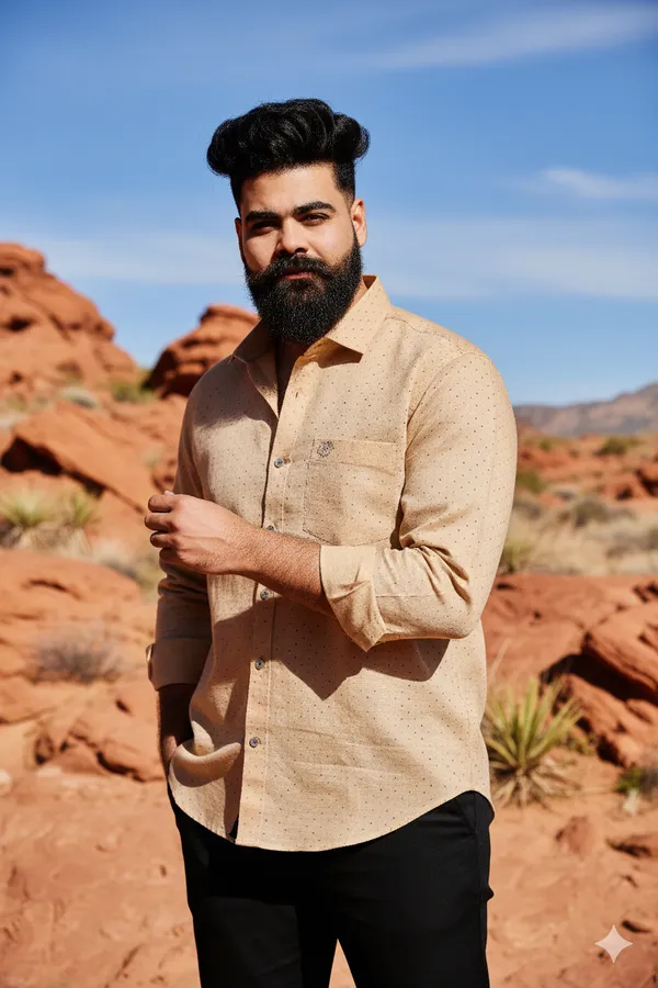 Desert_Orange_Cotton_Linen_Regular_Fit_Shirt_For_Men