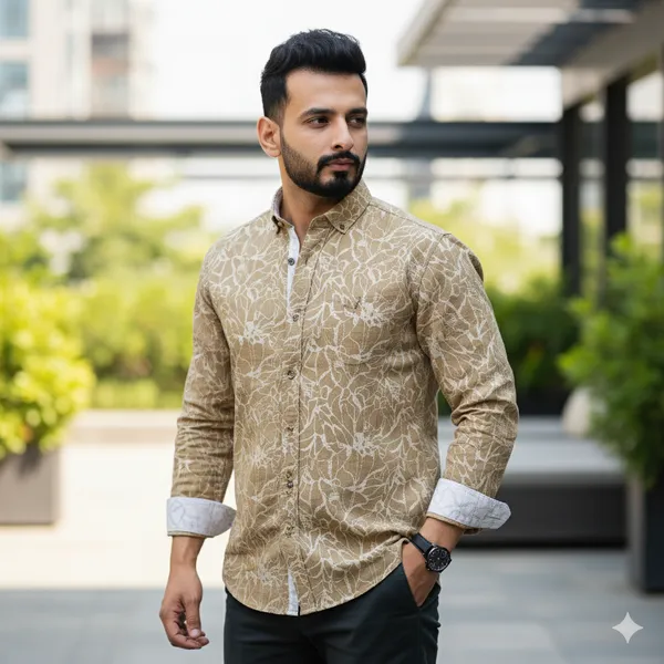Cream_Cotton_Linen_Slim_Fit_Shirt_For_Men