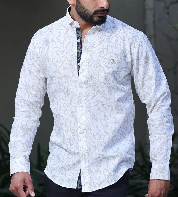 White_Cotton_Linen_Slim_Fit_Shirt_For_Men