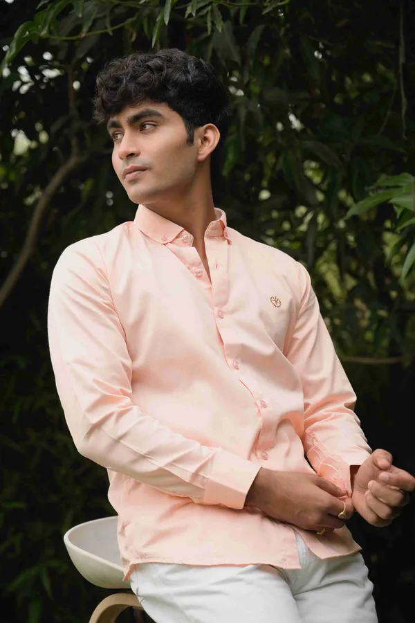 Orange_Cotton_Slim_Fit_Shirt_For_Men