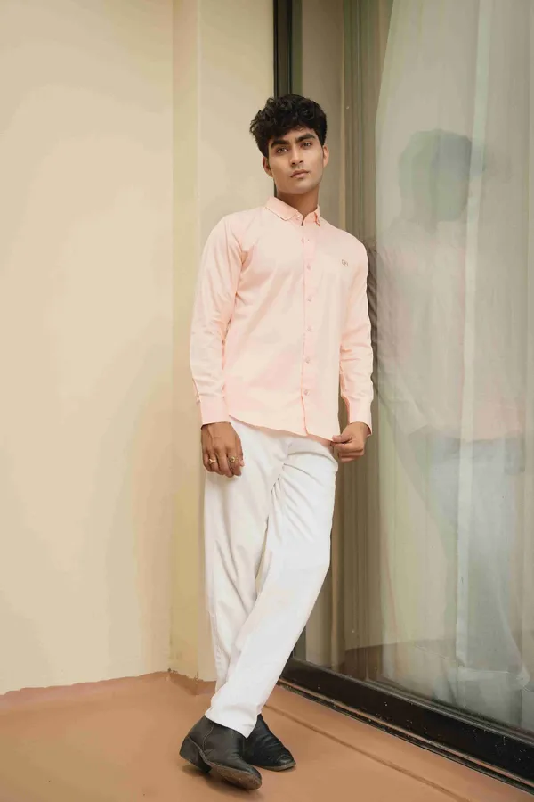 Orange_Cotton_Slim_Fit_Shirt_For_Men