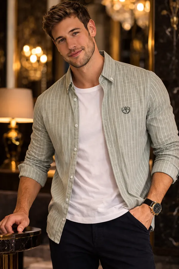 Sage_Green_Stripe_Cotton_Linen_Regular_Fit_Shirt_For_Men