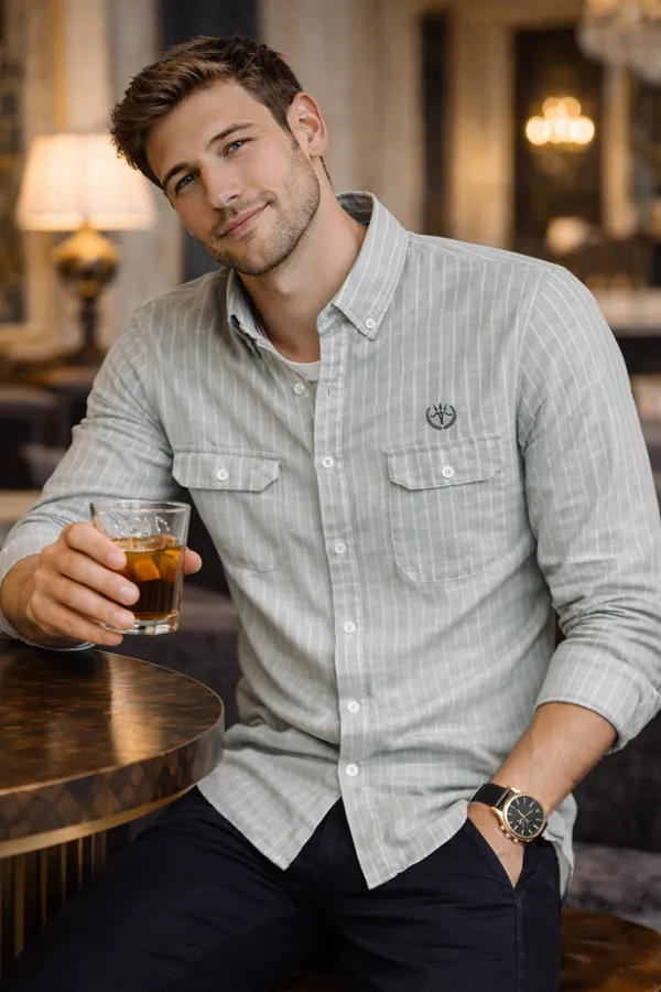Sage_Green_Stripe_Cotton_Linen_Regular_Fit_Shirt_For_Men