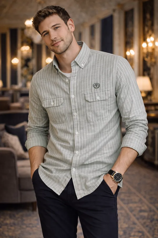 Sage_Green_Stripe_Cotton_Linen_Regular_Fit_Shirt_For_Men