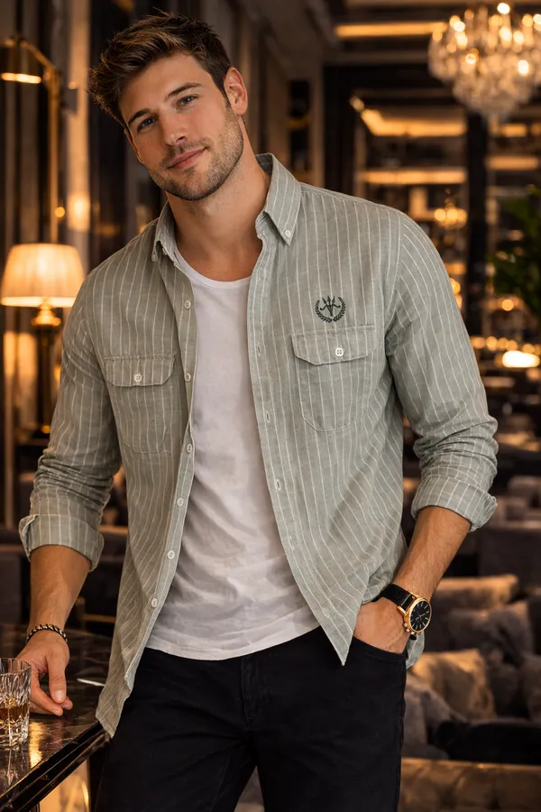 Sage_Green_Stripe_Cotton_Linen_Regular_Fit_Shirt_For_Men