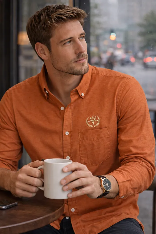 Rust_Orange_Cotton_Linen_Regular_Fit_Shirt_For_Men