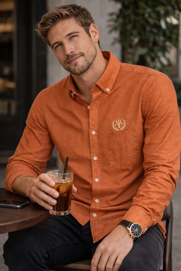 Rust_Orange_Cotton_Linen_Regular_Fit_Shirt_For_Men